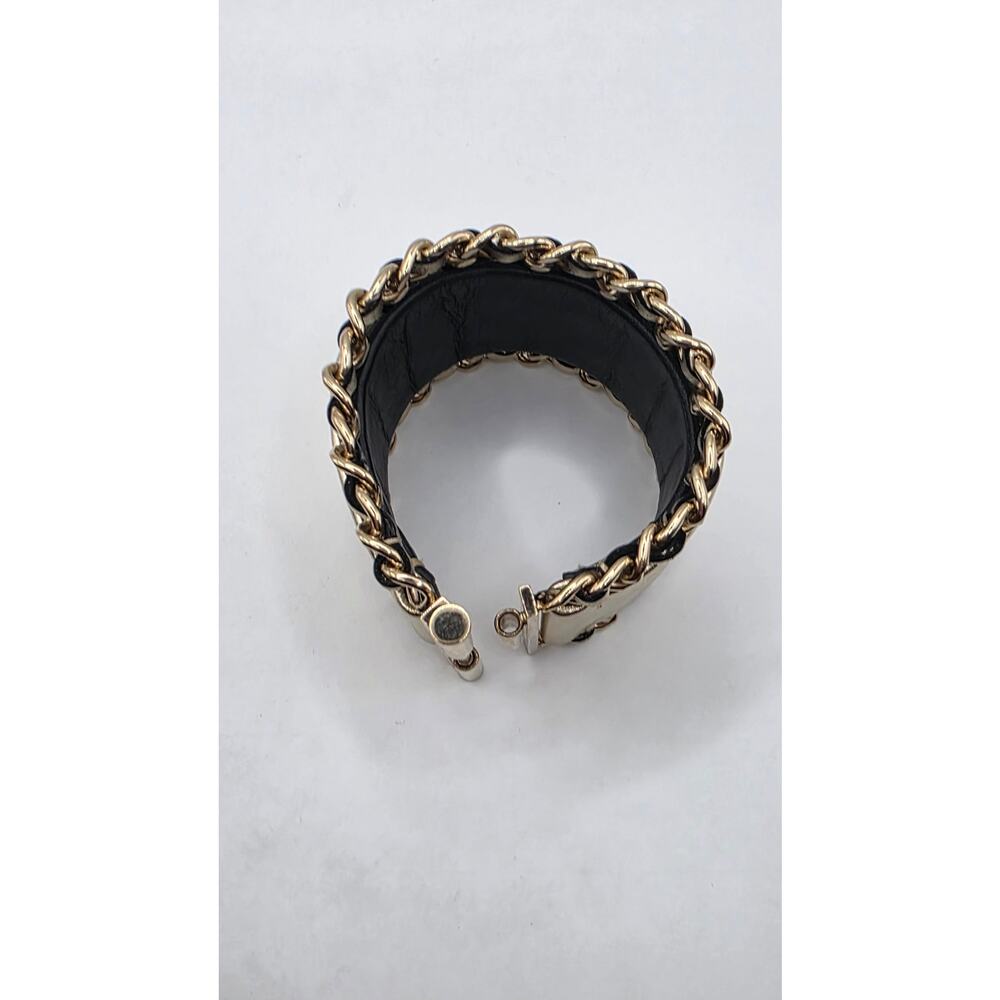 Chanel Gold-tone Leather Interlocking CC Wide Bracelet - Picture 6 of 16